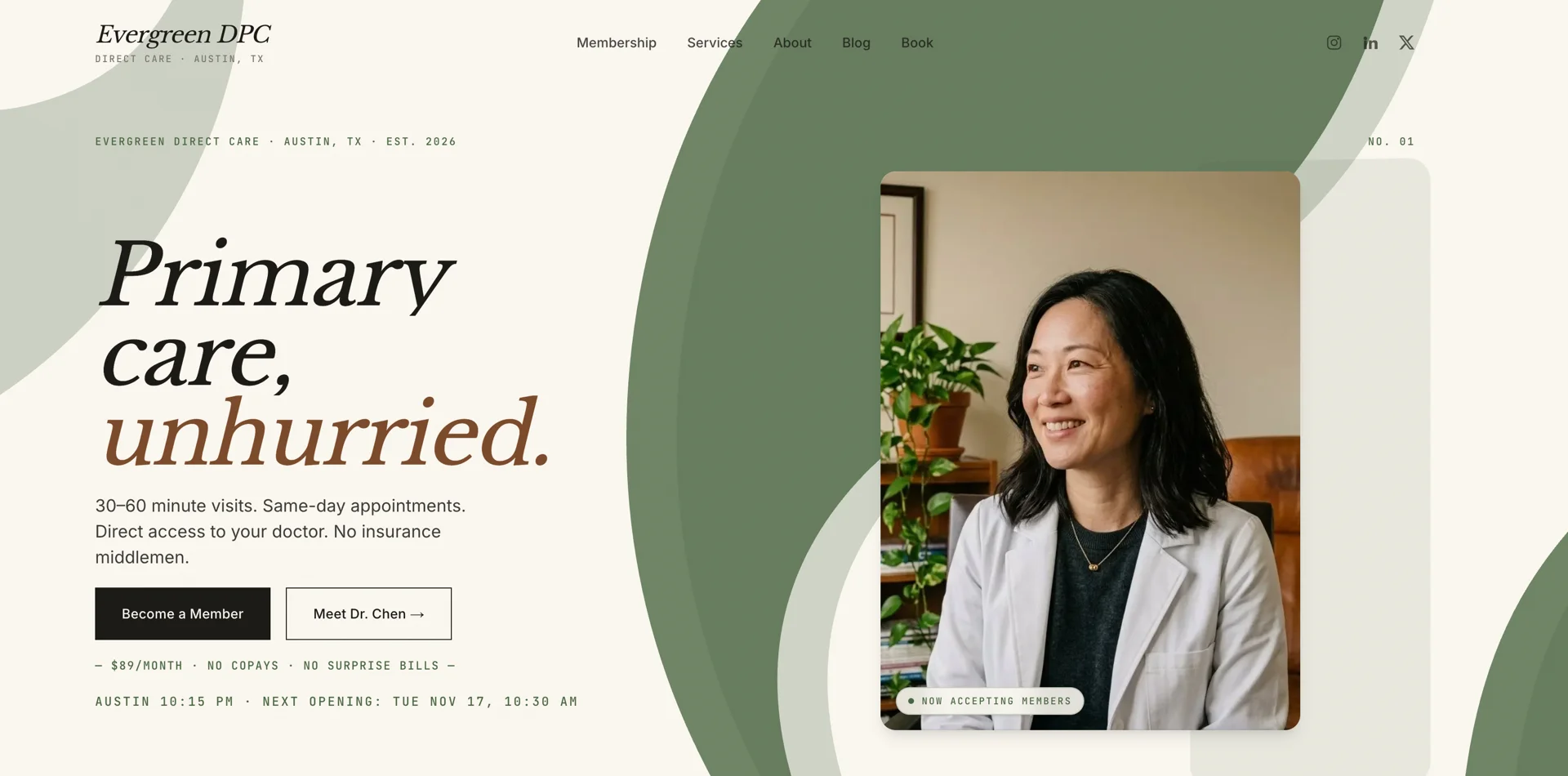 Evergreen Direct Care — live Practice Website + Intake Build demo