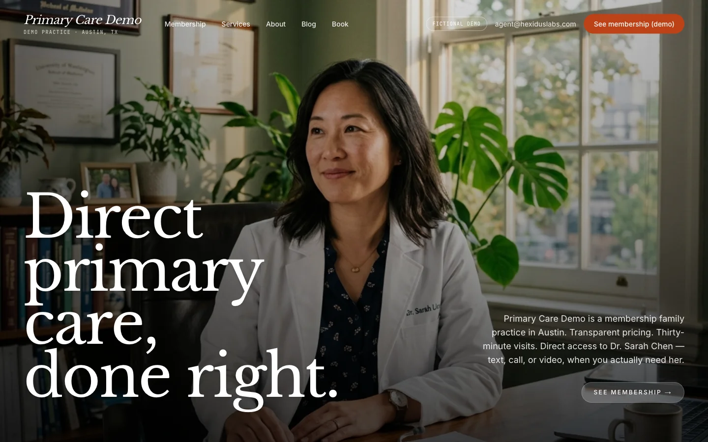 Primary Care Demo — live Practice Website + Intake Build demo